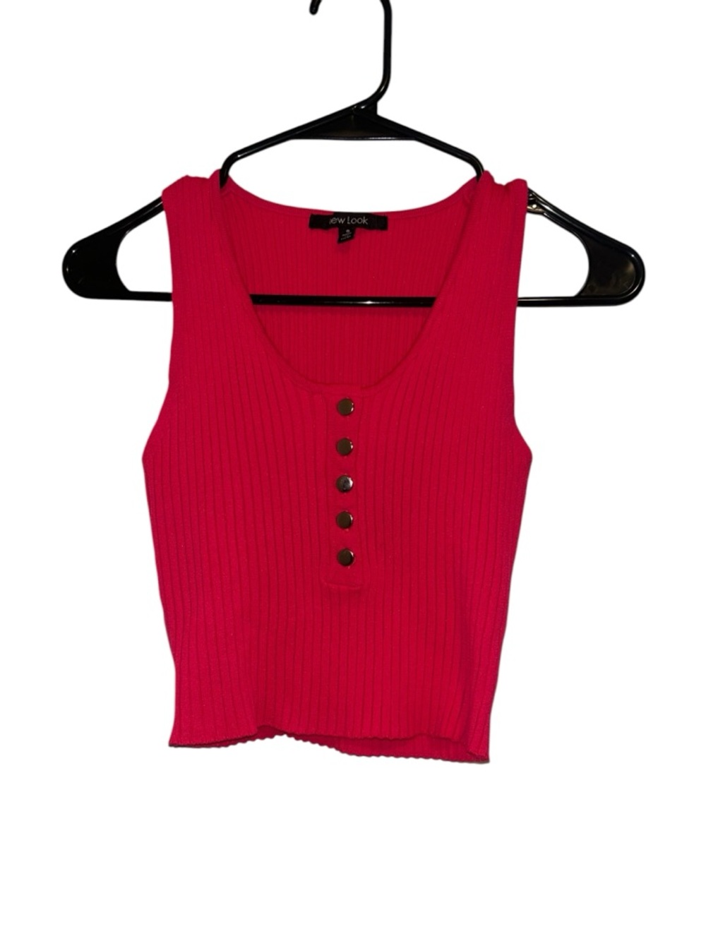 Pink Ribbed Button-Front Cropped Tank